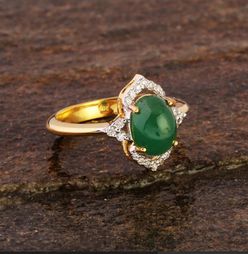 Natürlicher Smaragd & Diamant Ring 14K Gold im Angebot 2