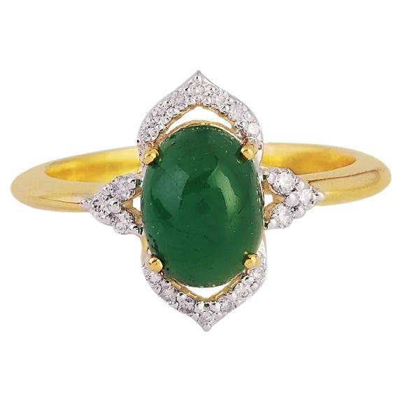 Natural Emerald & Diamond Ring 14K gold