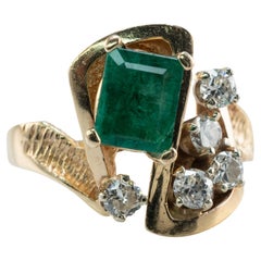 Natural Emerald Diamond Ring 14k Gold Vintage