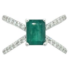 Bague en or 14 carats avec diamants et émeraude naturelle certifiée 1,7 TCW