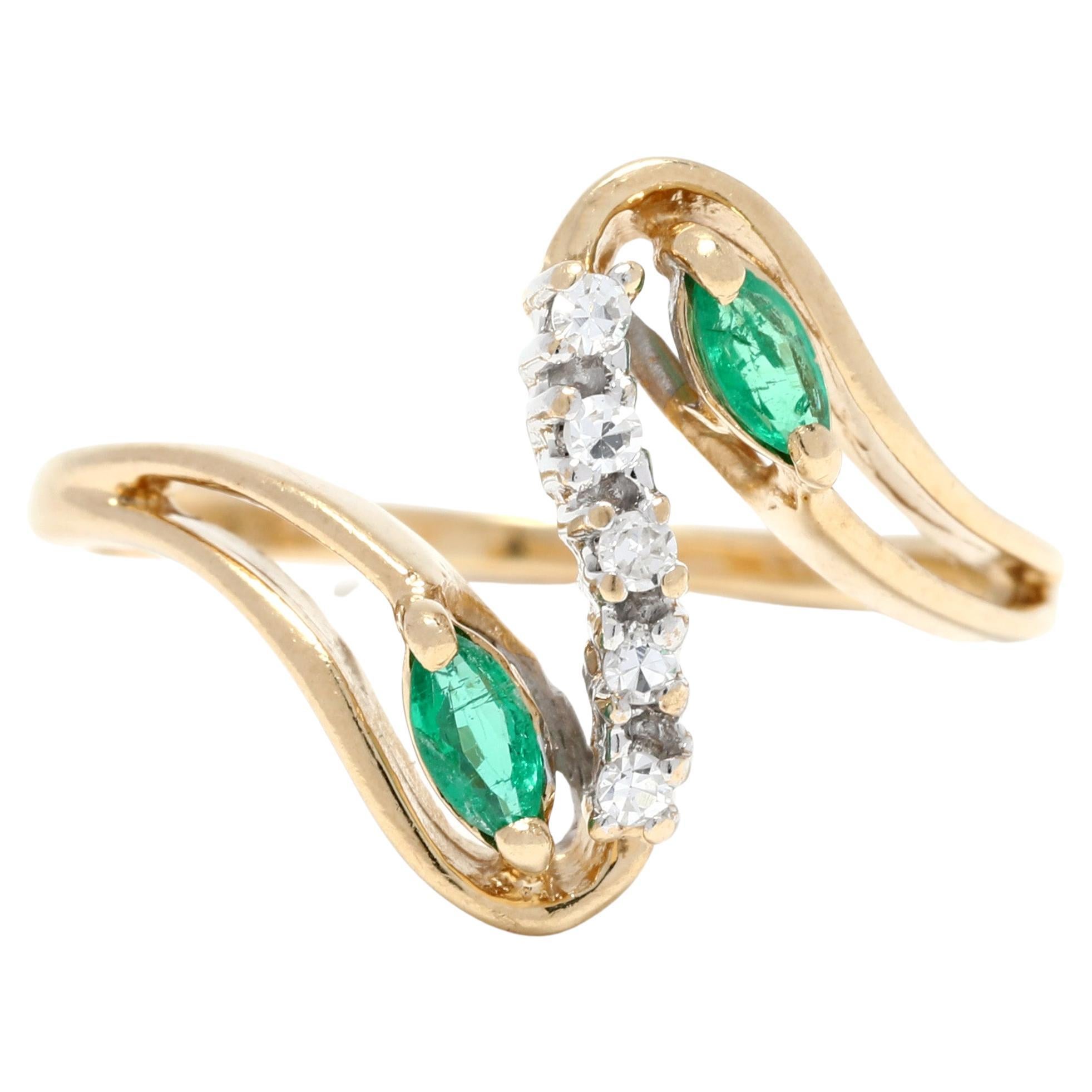 Natürlicher Smaragd-Diamantring, 14k Gelbgold, Ring, Smaragd-Diamant 
