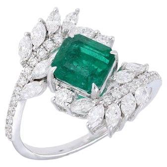 Natural Emerald Diamond Ring 18k Gold Bridal Ring Gold Jewelry