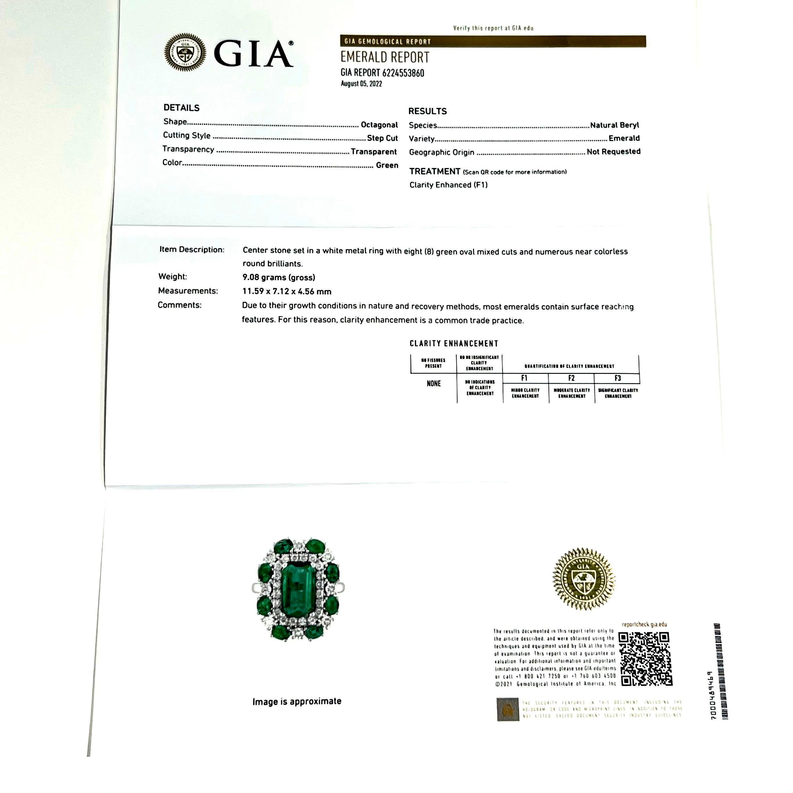 Natural Emerald Diamond Ring 6.5 14k Gold 4.52 TCW GIA Certified 8