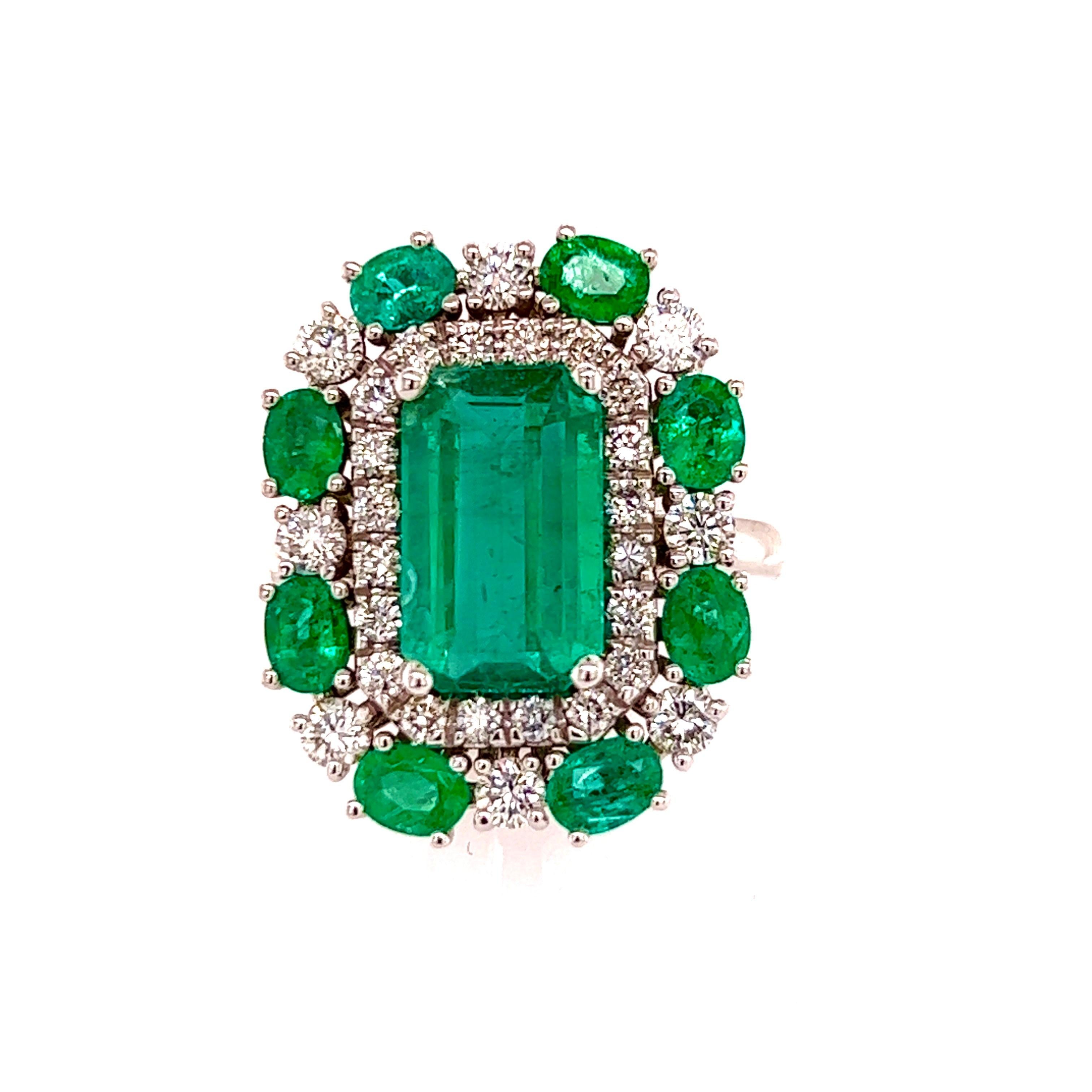 Emerald Cut Natural Emerald Diamond Ring 6.5 14k Gold 4.52 TCW GIA Certified