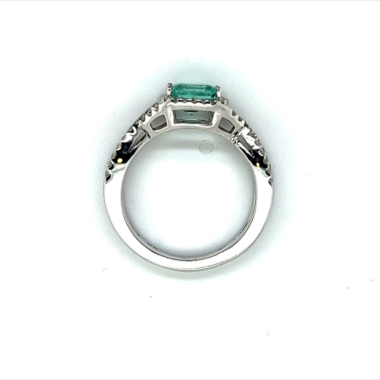 Emerald Cut Natural Emerald Diamond Ring 6.5 14k W Gold 1.31 TCW Certified For Sale