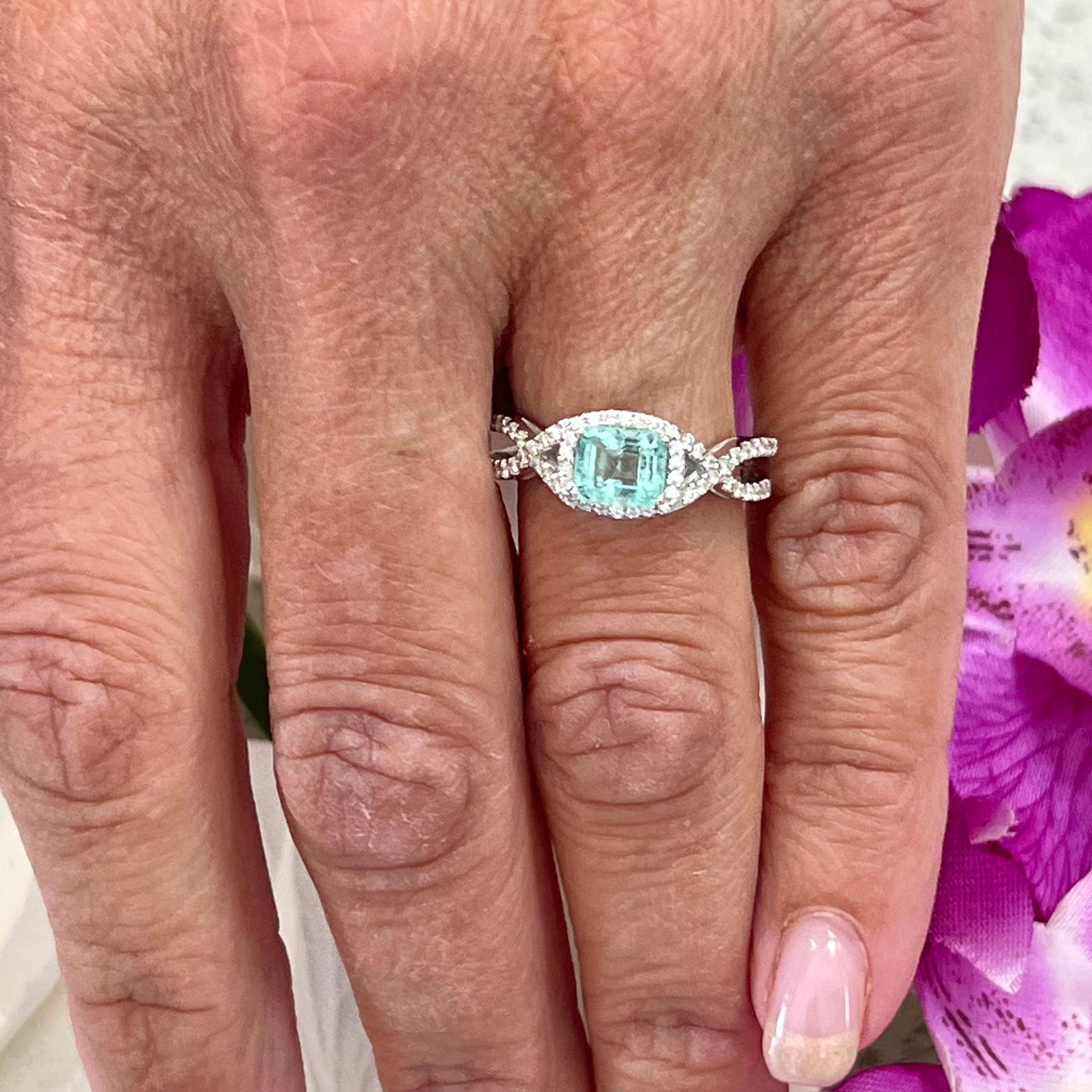Natürlicher Smaragd-Diamantring 6,5 14k W Gold 1,31 TCW zertifiziert im Zustand „Neu“ im Angebot in Brooklyn, NY