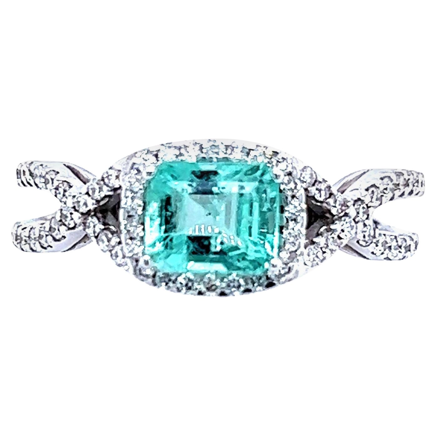 Natürlicher Smaragd-Diamantring 6,5 14k W Gold 1,31 TCW zertifiziert