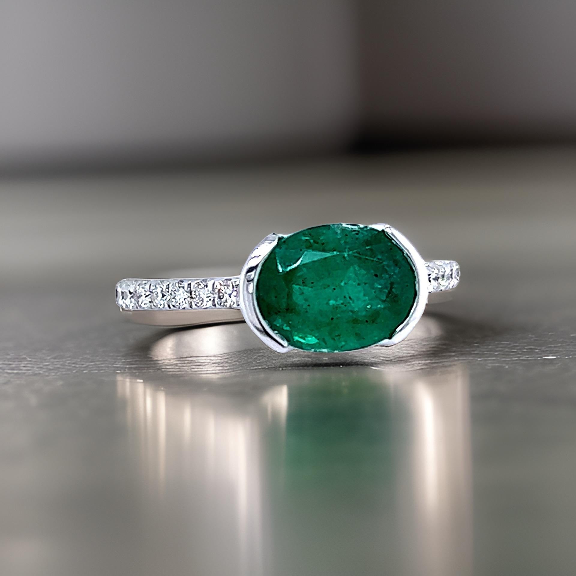 Natural Emerald Diamond Ring 6.5 14k W Gold 2.33 TCW Certified For Sale 5