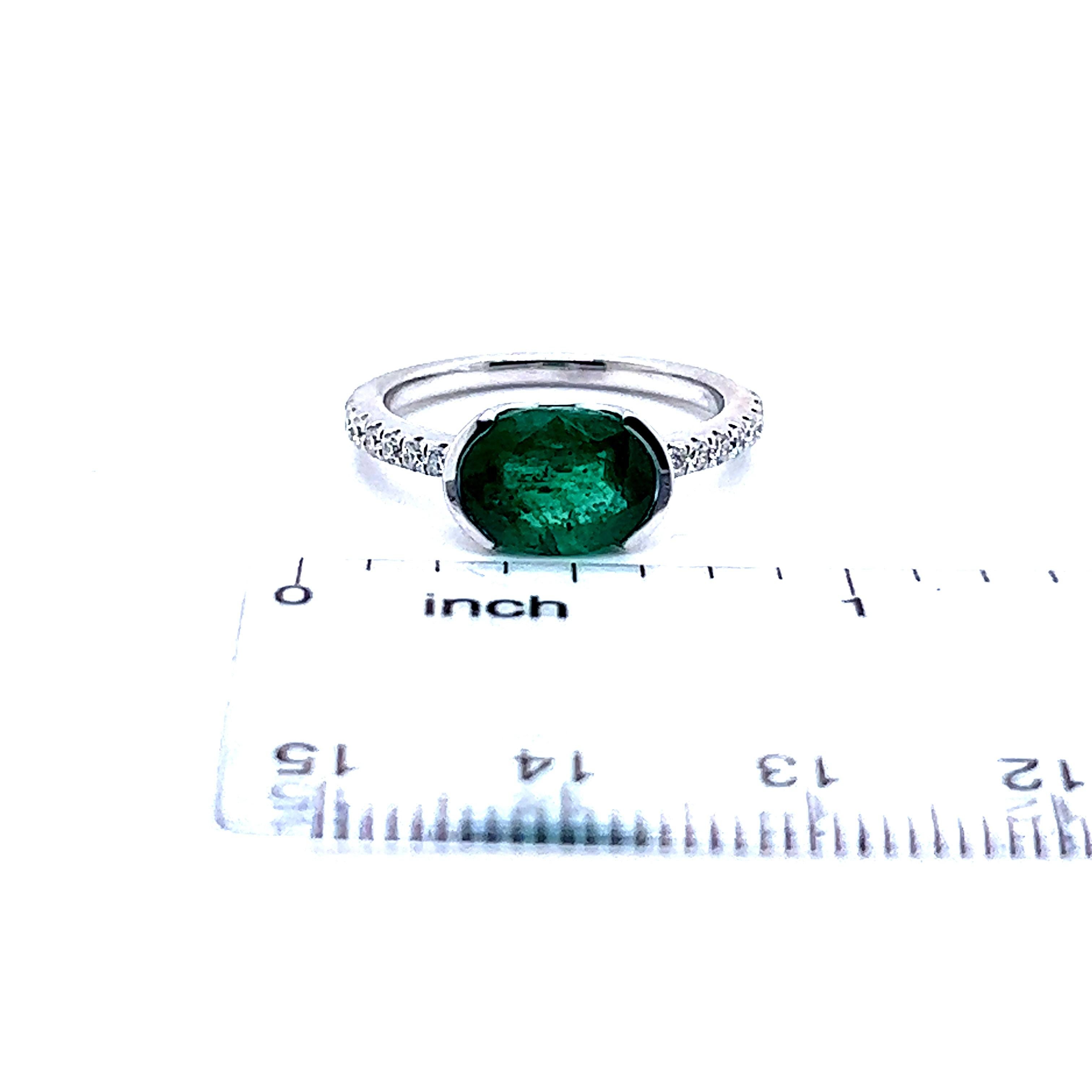 Natural Emerald Diamond Ring 6.5 14k W Gold 2.33 TCW Certified For Sale 7