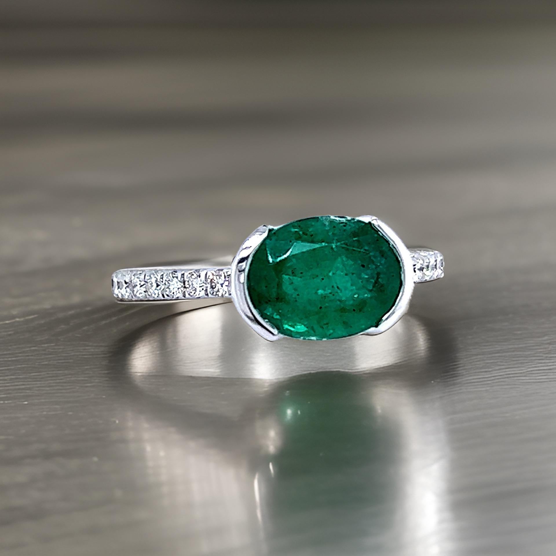Oval Cut Natural Emerald Diamond Ring 6.5 14k W Gold 2.33 TCW Certified For Sale