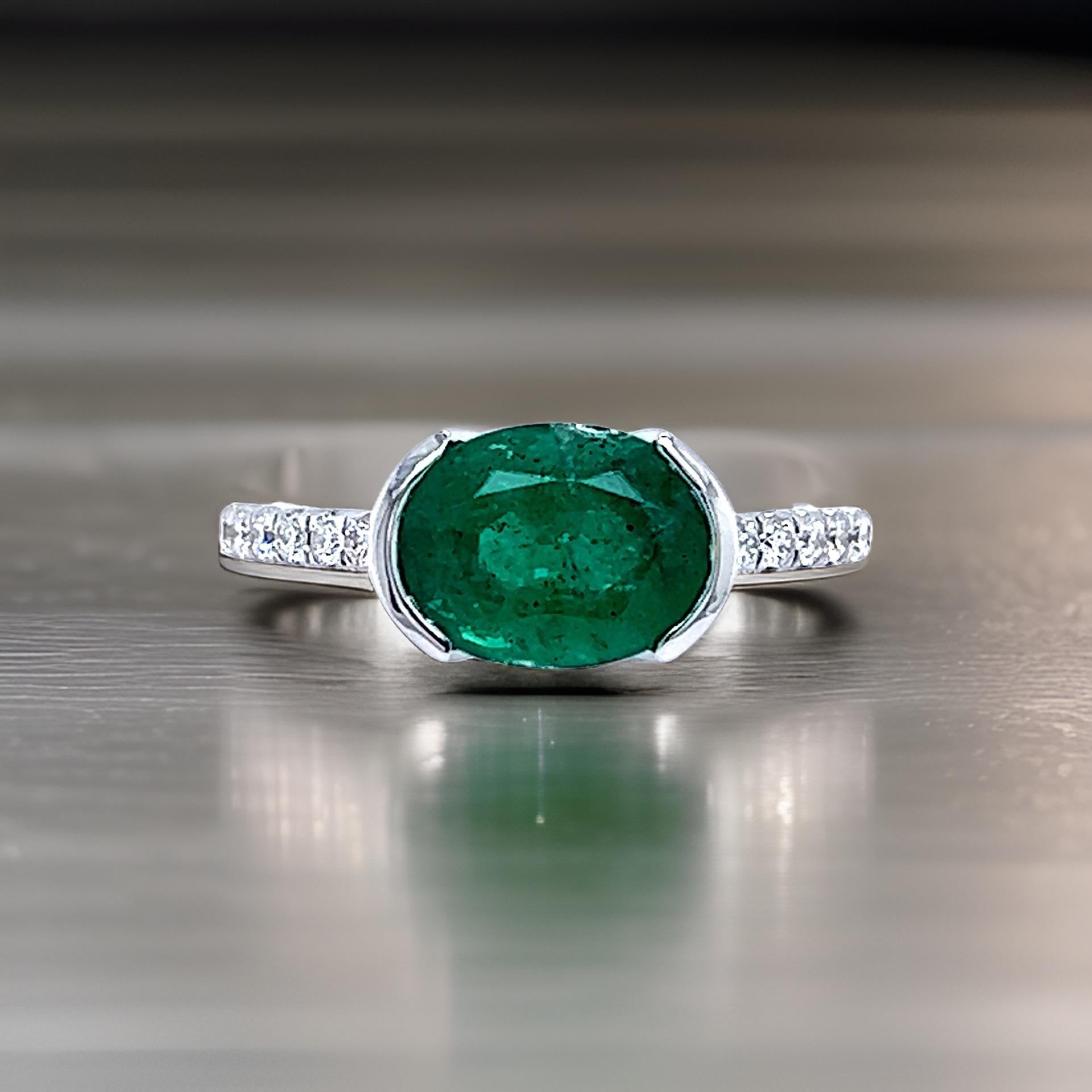 Natural Emerald Diamond Ring 6.5 14k W Gold 2.33 TCW Certified For Sale 2