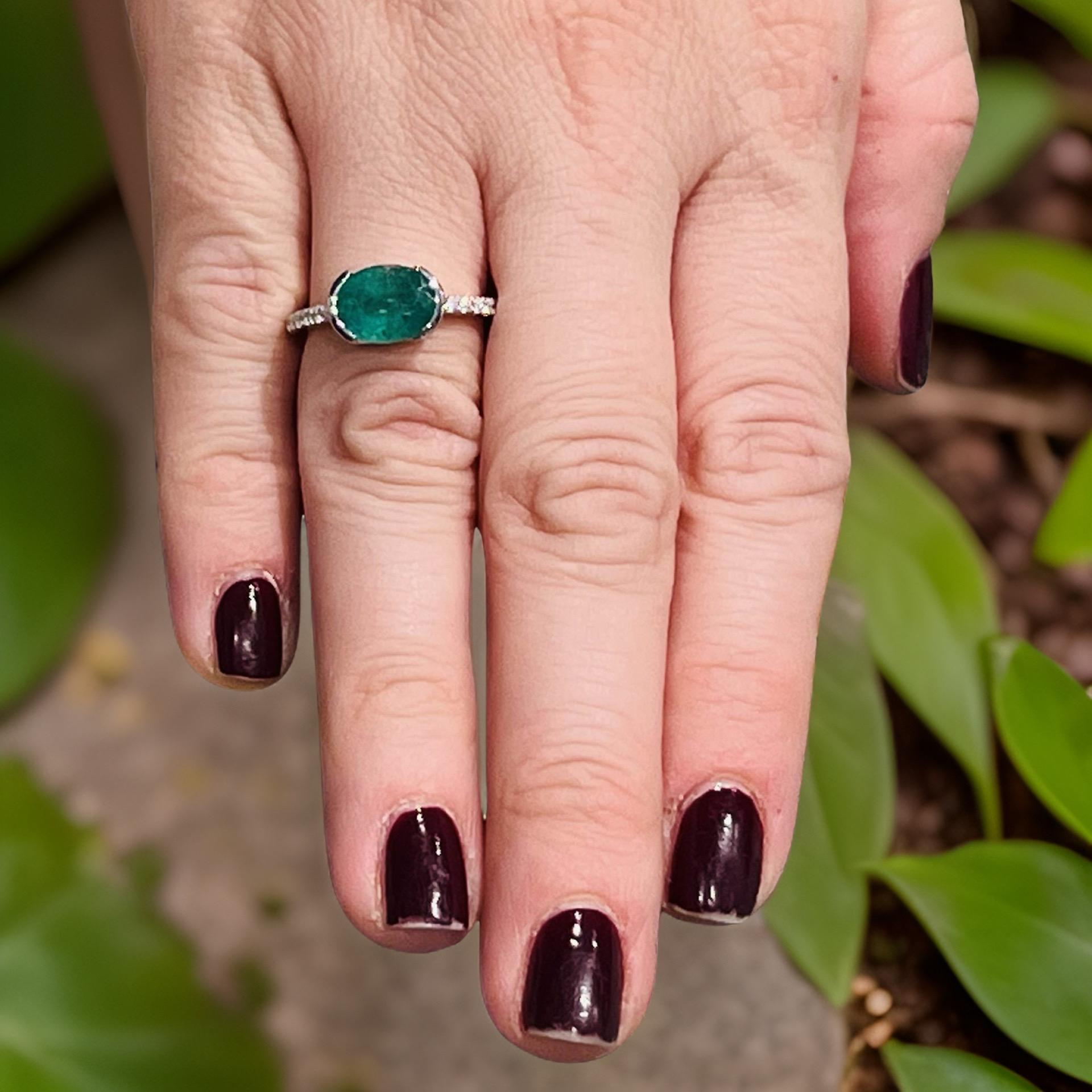 Natural Emerald Diamond Ring 6.5 14k W Gold 2.33 TCW Certified For Sale 3