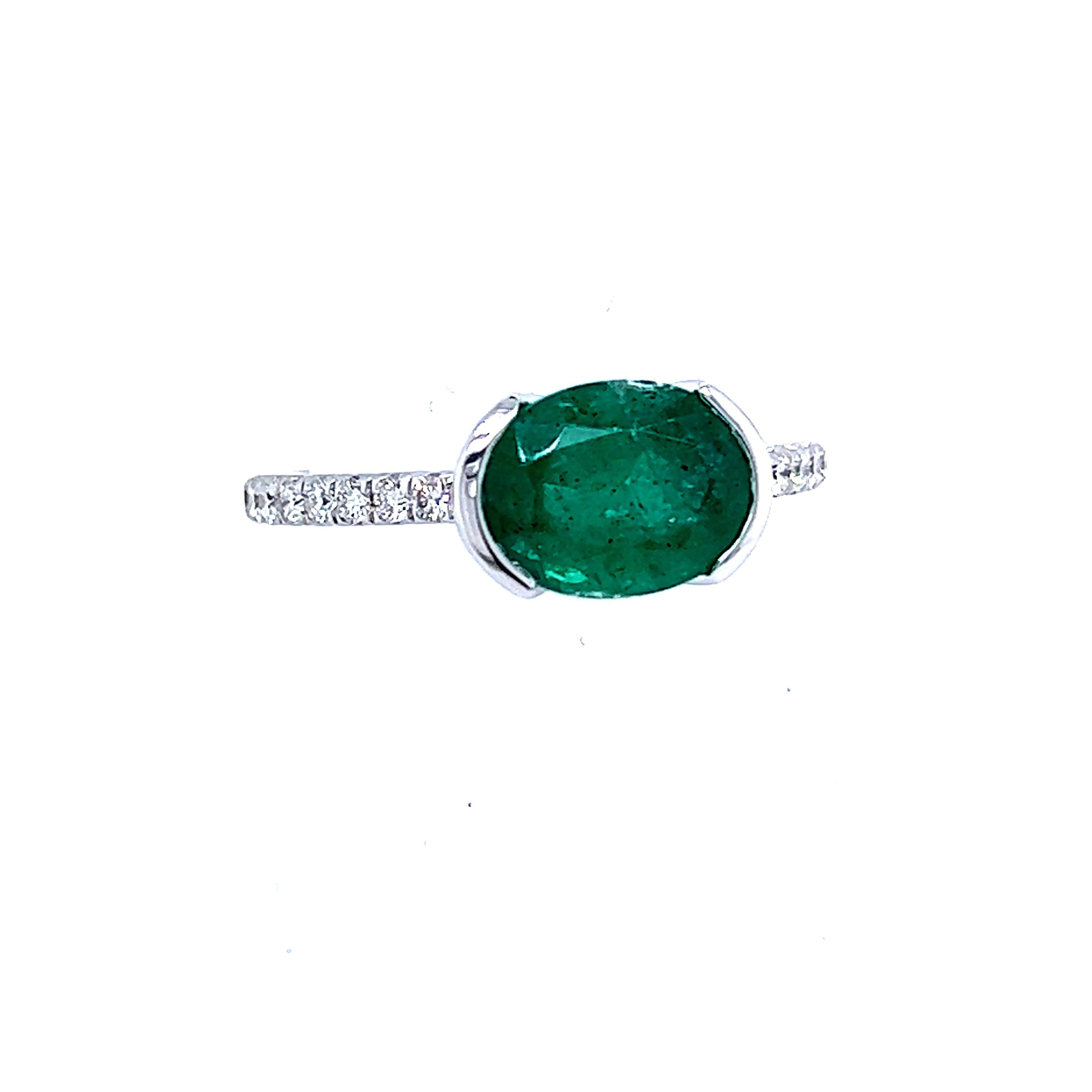 Natural Emerald Diamond Ring 6.5 14k W Gold 2.33 TCW Certified For Sale 4