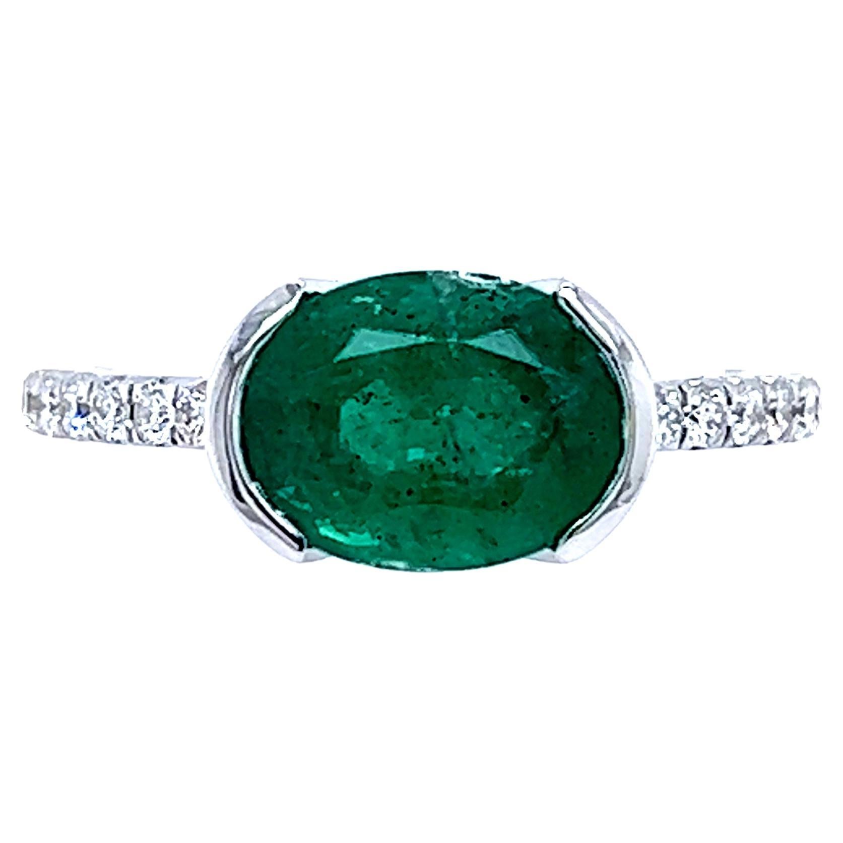 Natural Emerald Diamond Ring 6.5 14k W Gold 2.33 TCW Certified For Sale