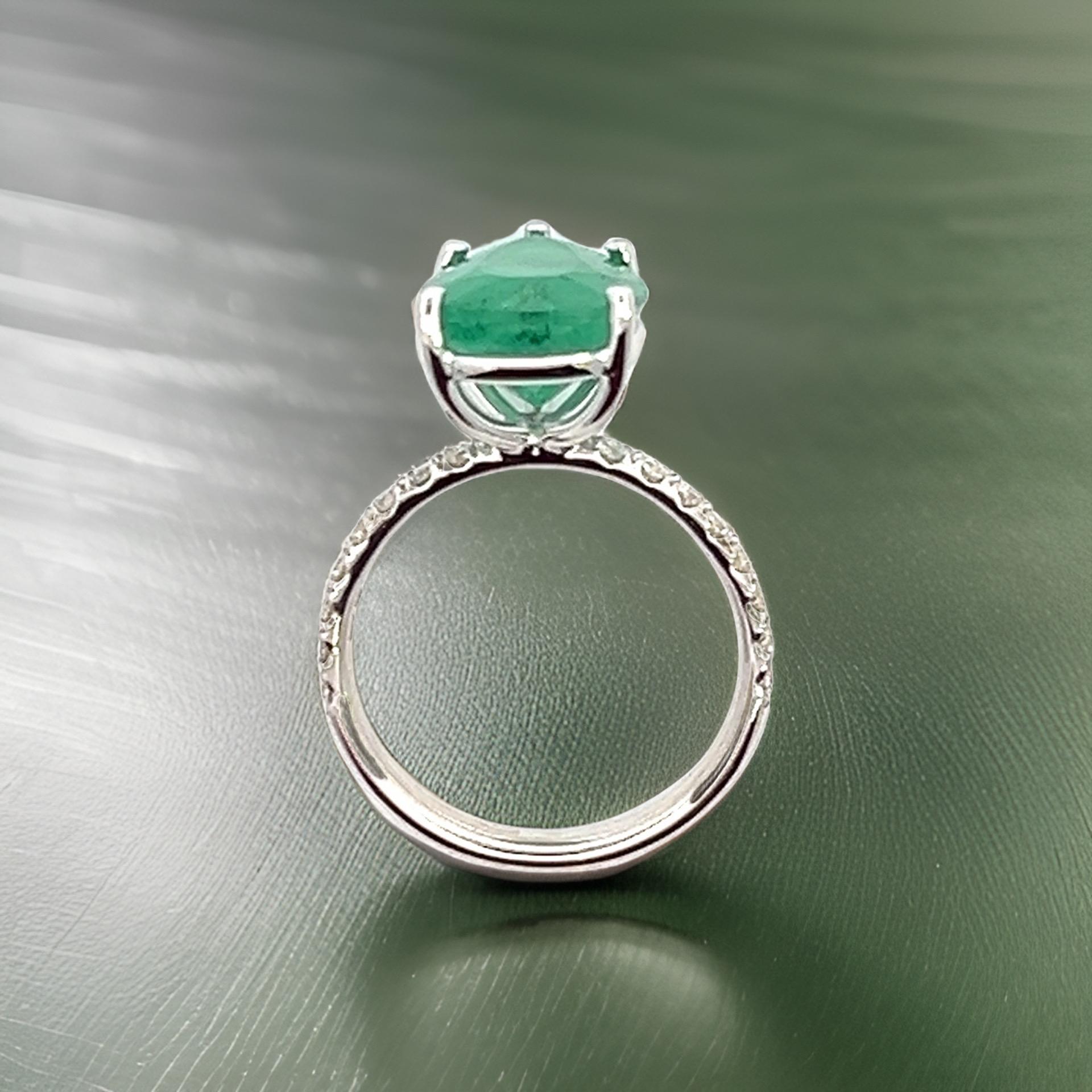 Natural Emerald Diamond Ring 6.5 14k WG 4.62 TCW Certified For Sale 11