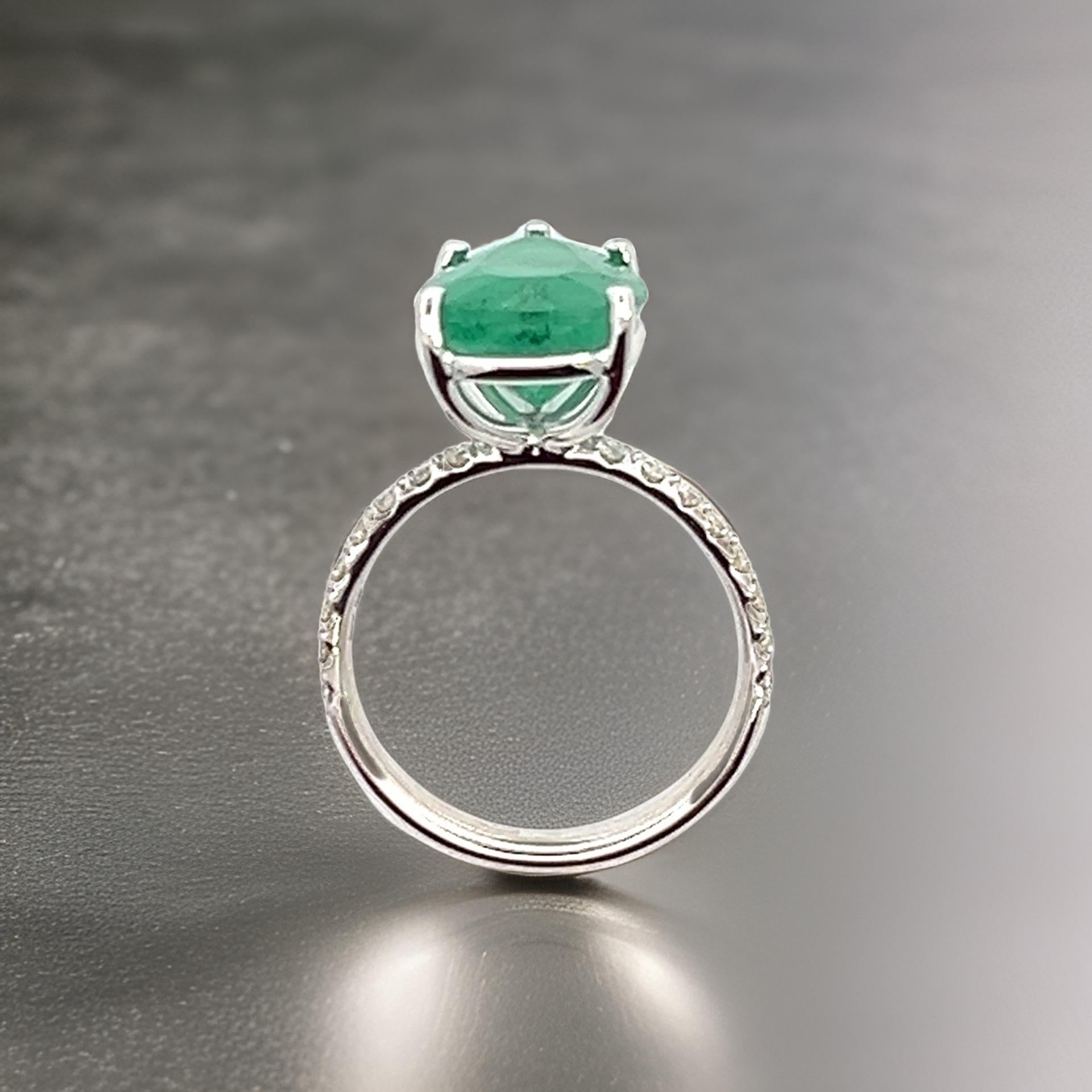 Emerald Cut Natural Emerald Diamond Ring 6.5 14k WG 4.62 TCW Certified For Sale