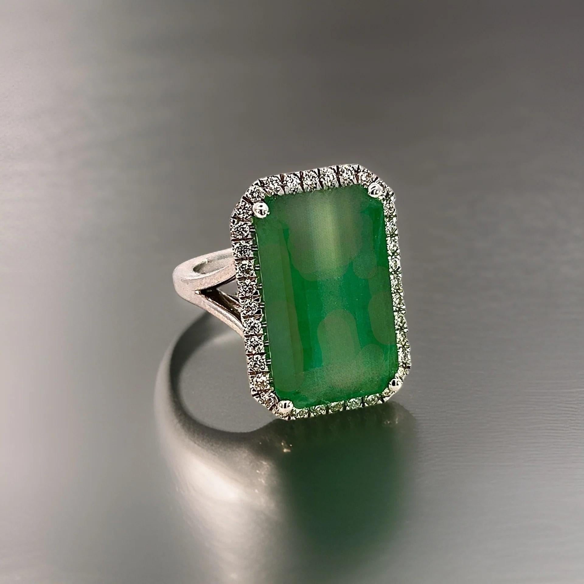 Natural Emerald Diamond Ring 6.5 14k White Gold 12.08 TCW Certified For Sale 3