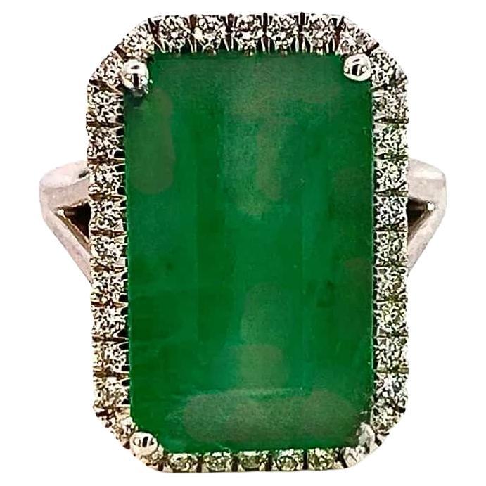 Natural Emerald Diamond Ring 6.5 14k White Gold 12.08 TCW Certified For Sale