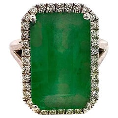 Natural Emerald Diamond Ring 6.5 14k White Gold 12.08 TCW Certified