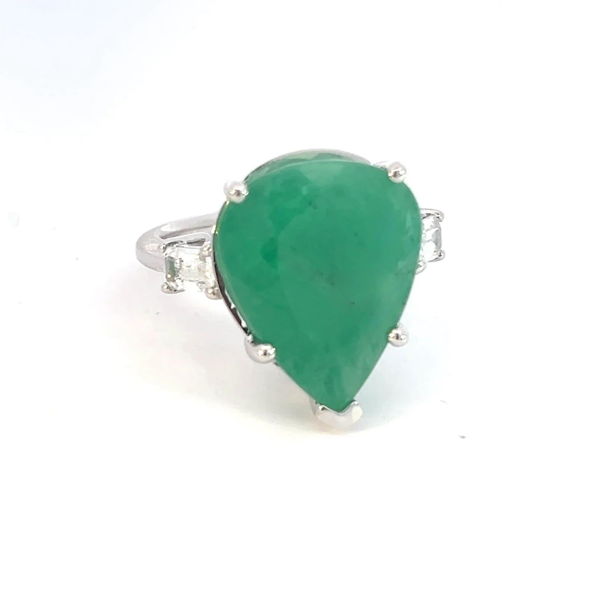 Natural Emerald Diamond Ring 7 14k White Gold 10.97 TCW Certified For Sale 5