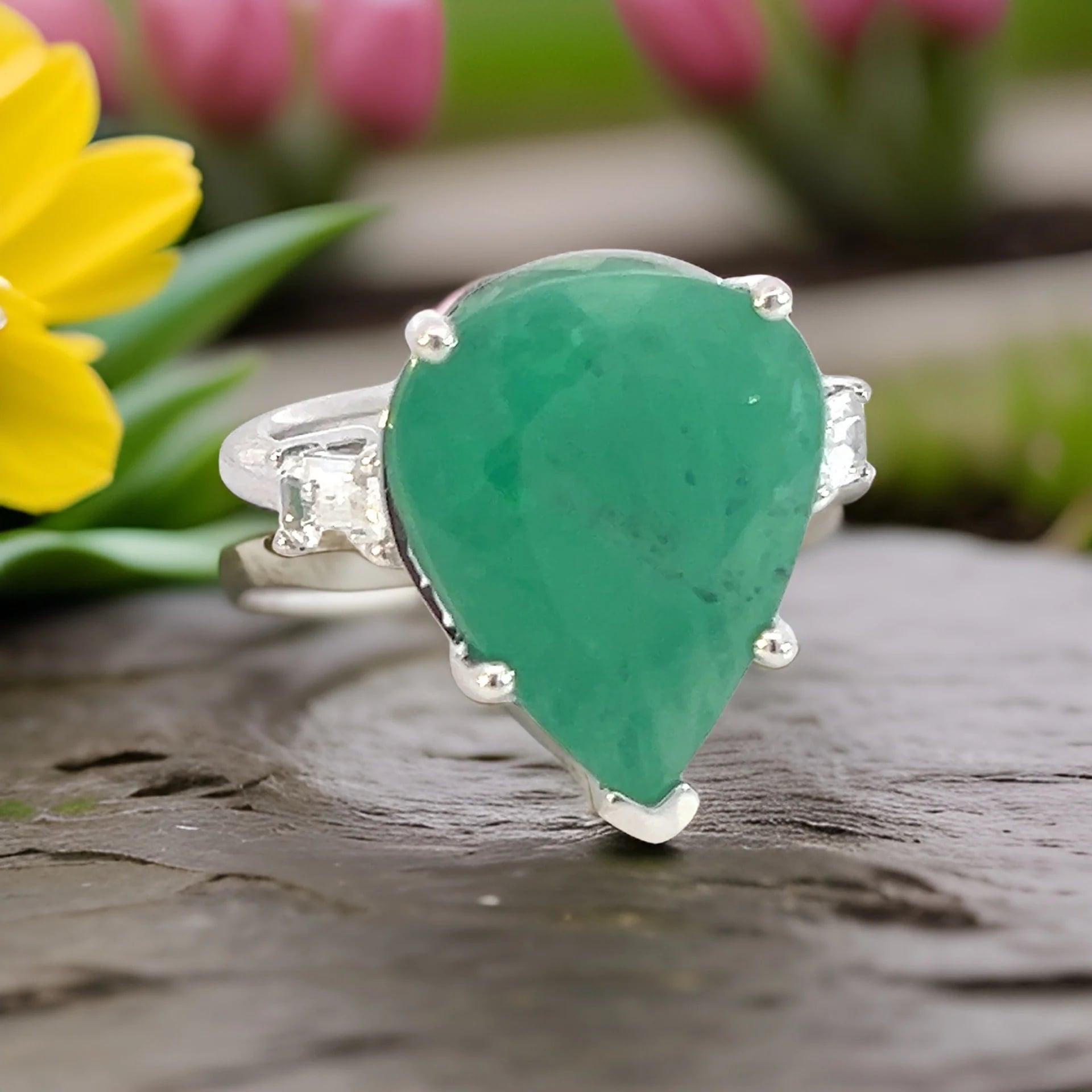 Natural Emerald Diamond Ring 7 14k White Gold 10.97 TCW Certified For Sale 6