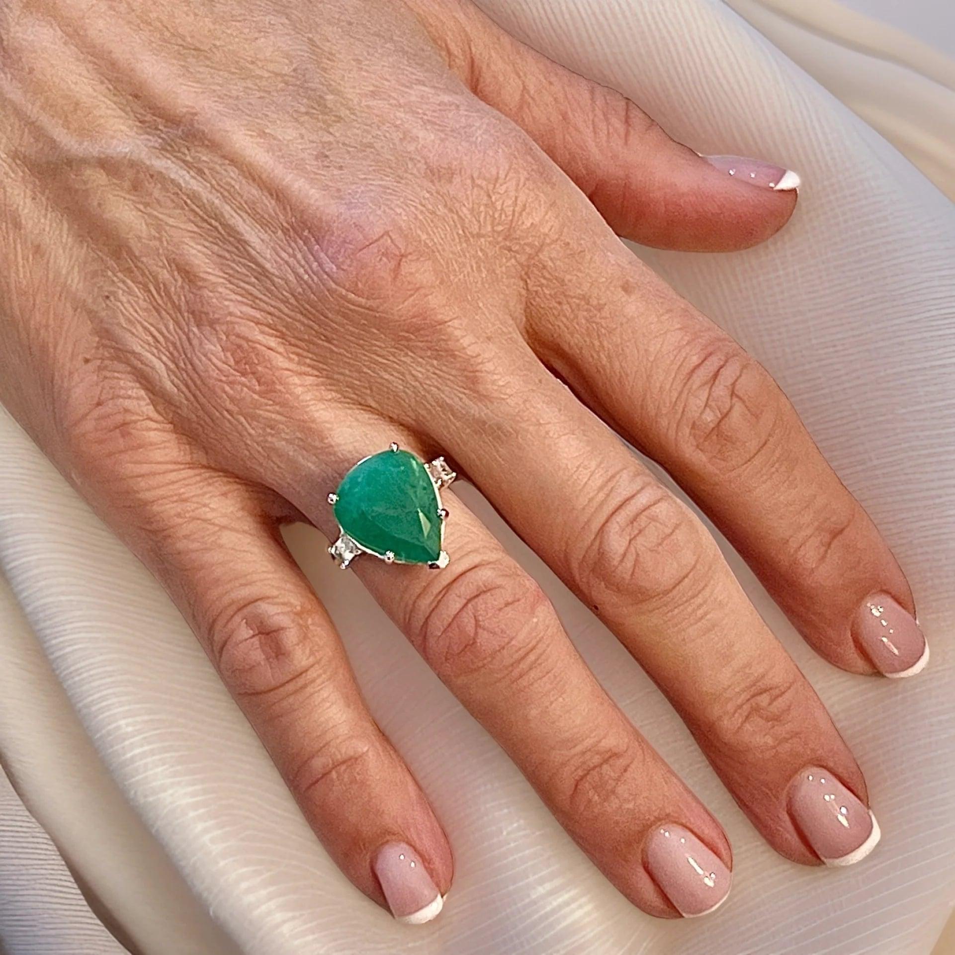 Natural Emerald Diamond Ring 7 14k White Gold 10.97 TCW Certified For Sale 7