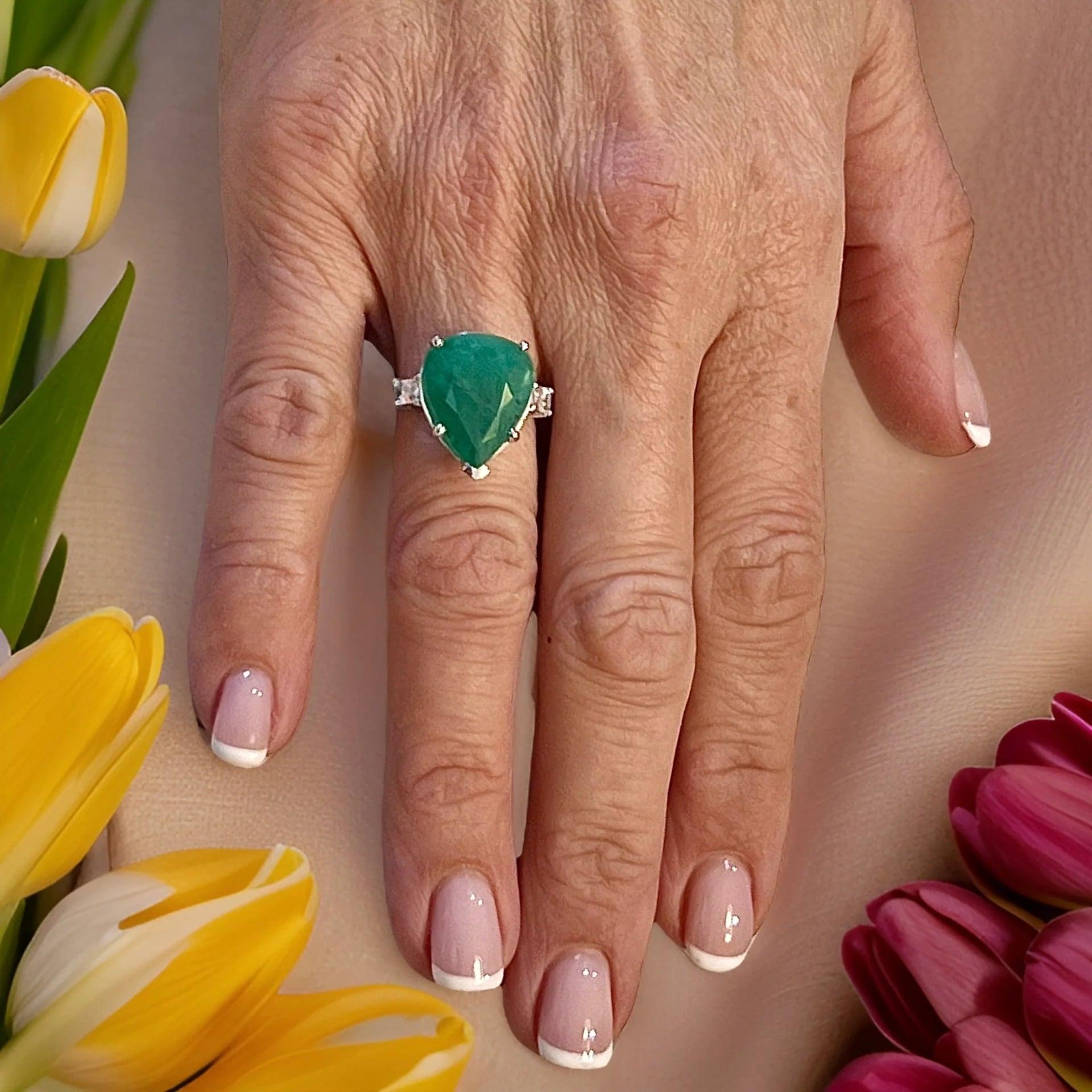 Women's Natural Emerald Diamond Ring 7 14k White Gold 10.97 TCW Certified For Sale