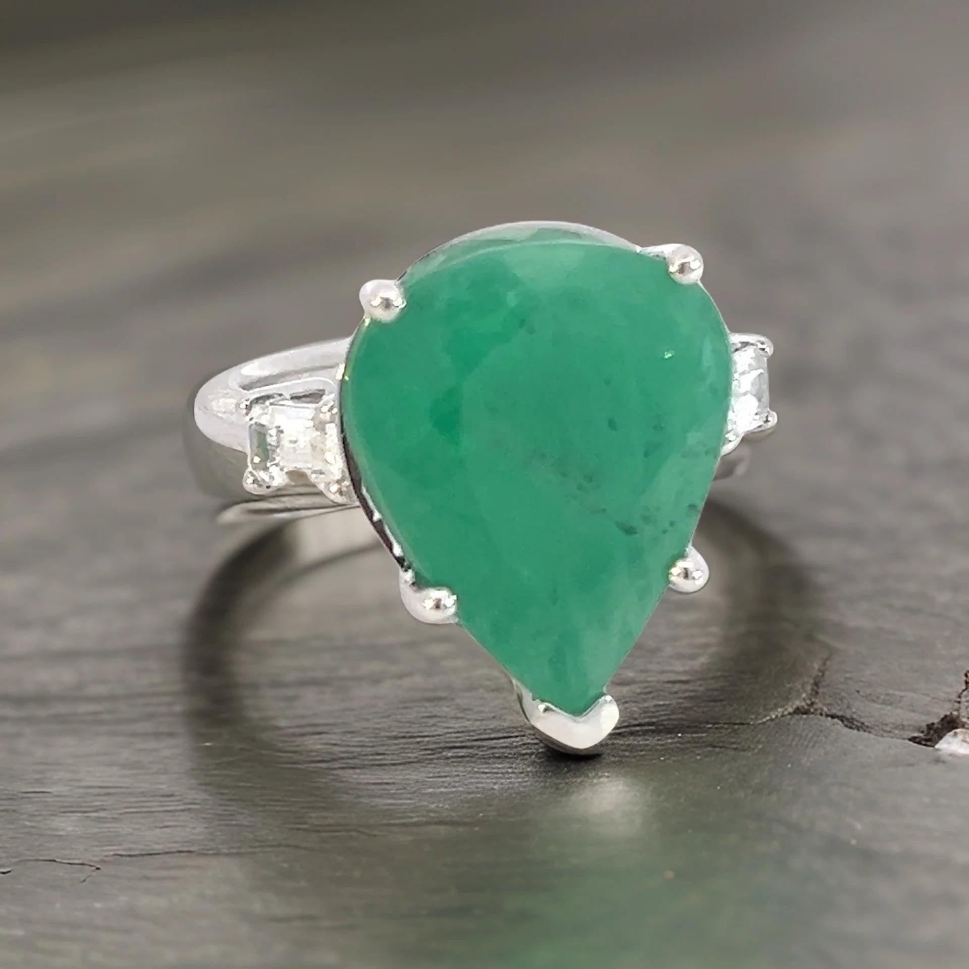 Natural Emerald Diamond Ring 7 14k White Gold 10.97 TCW Certified For Sale 3
