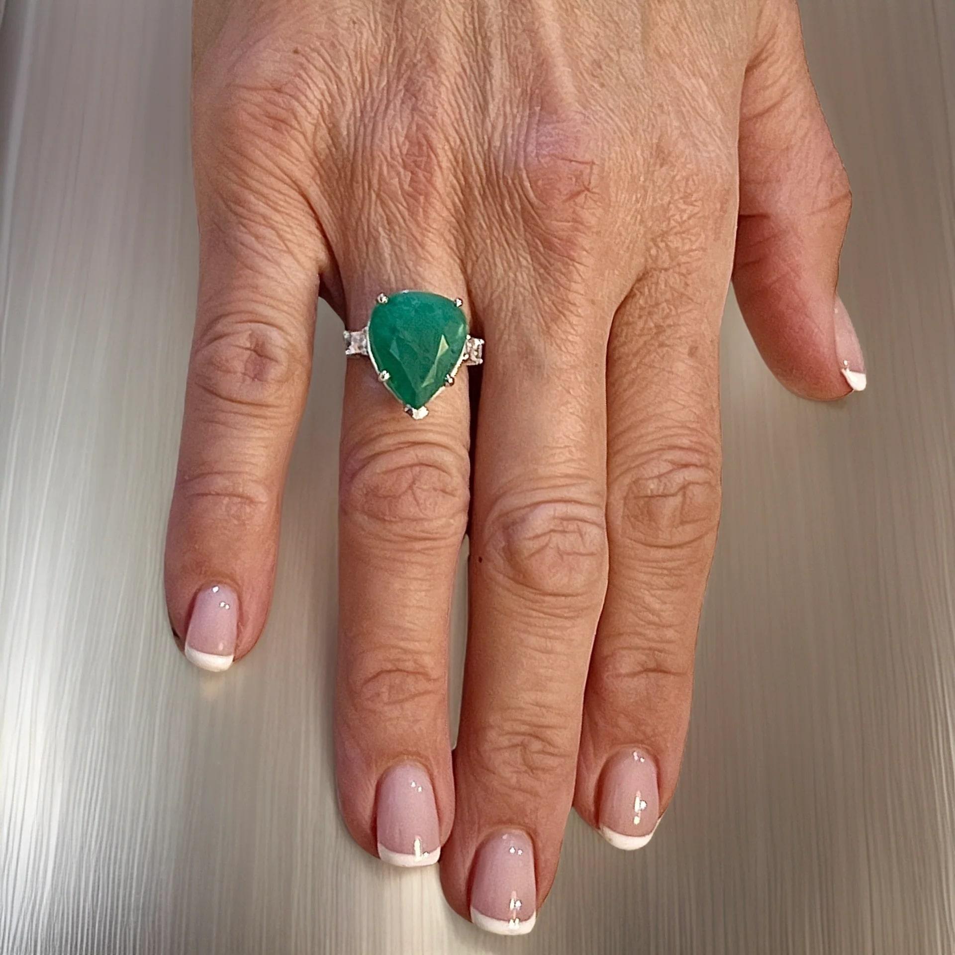 Natural Emerald Diamond Ring 7 14k White Gold 10.97 TCW Certified For Sale 4