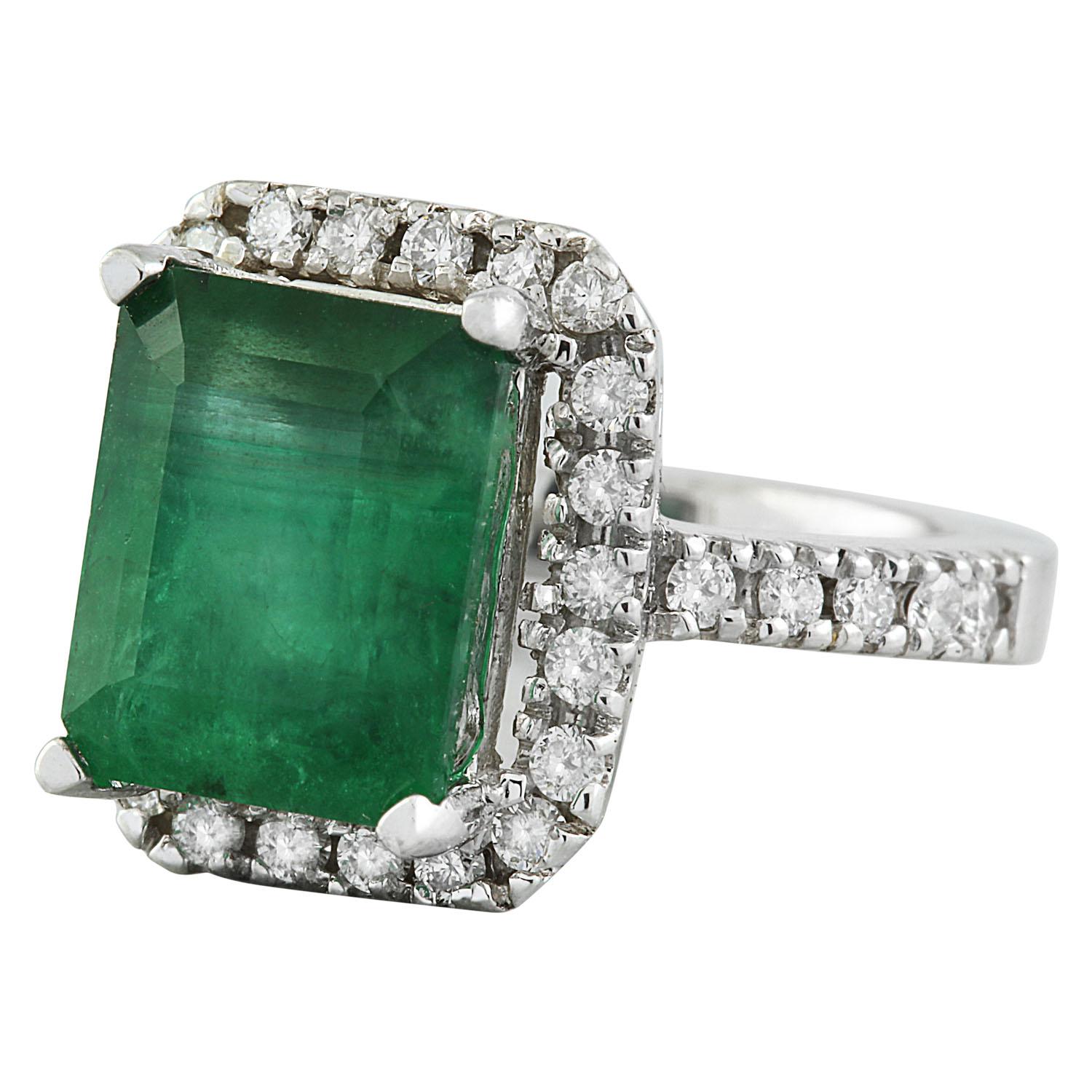 3.60 Carat Natural Emerald 14 Karat Solid White Gold Diamond Ring
Stamped: 14K 
Total Ring Weight: 6.5 Grams
Emerald Weight 3.00 Carat (10.00x8.00 Millimeters)
Diamond Weight: 0.60 carat (F-G Color, VS2-SI1 Clarity )
Quantity: 32
Face Measures: