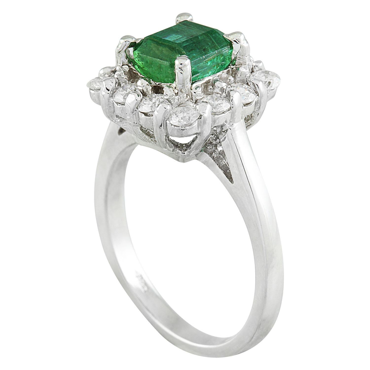 2.60 Carat Natural Emerald 14 Karat Solid White Gold Diamond Ring
Stamped: 14K 
Total Ring Weight: 6.7 Grams 
Emerald Weight 1.90 Carat (7.00x7.00 Millimeters)
Diamond Weight: 0.70 carat (F-G Color, VS2-SI1 Clarity )
Quantity: 12
Face Measures: