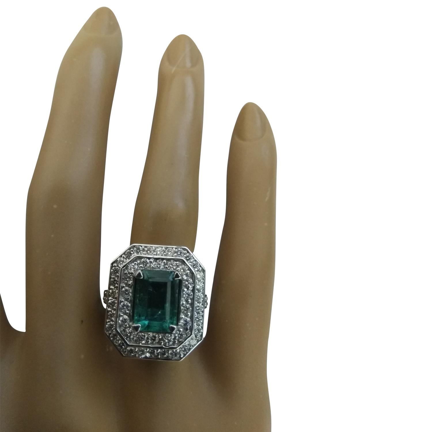 3.21 Carat Natural Emerald 14 Karat Solid White Gold Diamond Ring
Stamped: 14K 
Total Ring Weight: 10.4 Grams 
Emerald Weight 2.03 Carat (9.00x7.00 Millimeters)
Diamond Weight: 1.18 carat (F-G Color, VS2-SI1 Clarity )
Face Measures: 19.20x16.95
