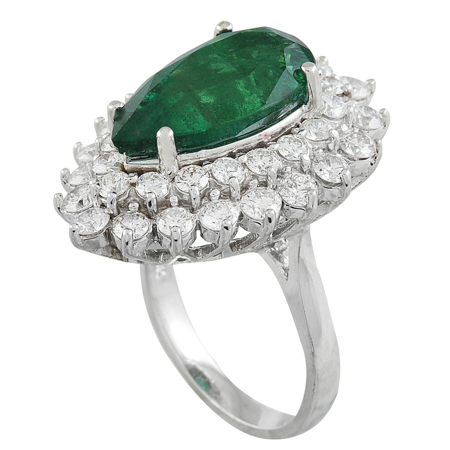 9.05 Carat Natural Emerald 14 Karat Solid White Gold Diamond Ring
Stamped: 14K 
Total Ring Weight: 10.7 Grams 
Emerald Weight 6.55 Carat (17.00x9.00 Millimeters)
Diamond Weight: 2.50 Carat (F-G Color, VS2-SI1 Clarity ) 
Face Measures: 26.85x19.55