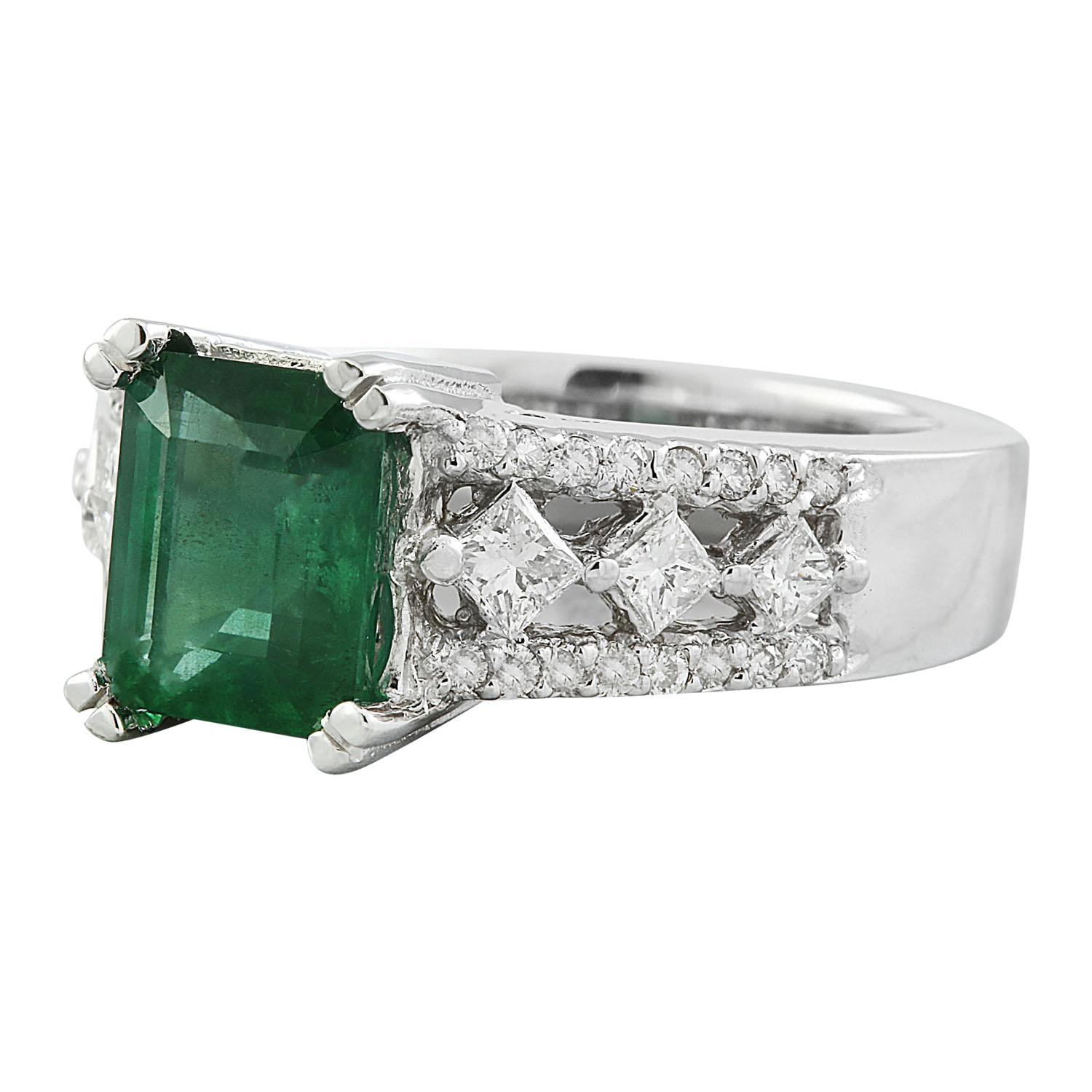 2.95 Carat Natural Emerald 14 Karat Solid White Gold Diamond Ring
Stamped: 14K 
Ring Size 7
Total Ring Weight: 8.1 Grams 
Emerald Weight 2.17 Carat (9.00x7.00 Millimeters)
Natural Emerald Treatment: Oil Only
Diamond Weight: 0.78 Carat (F-G Color,