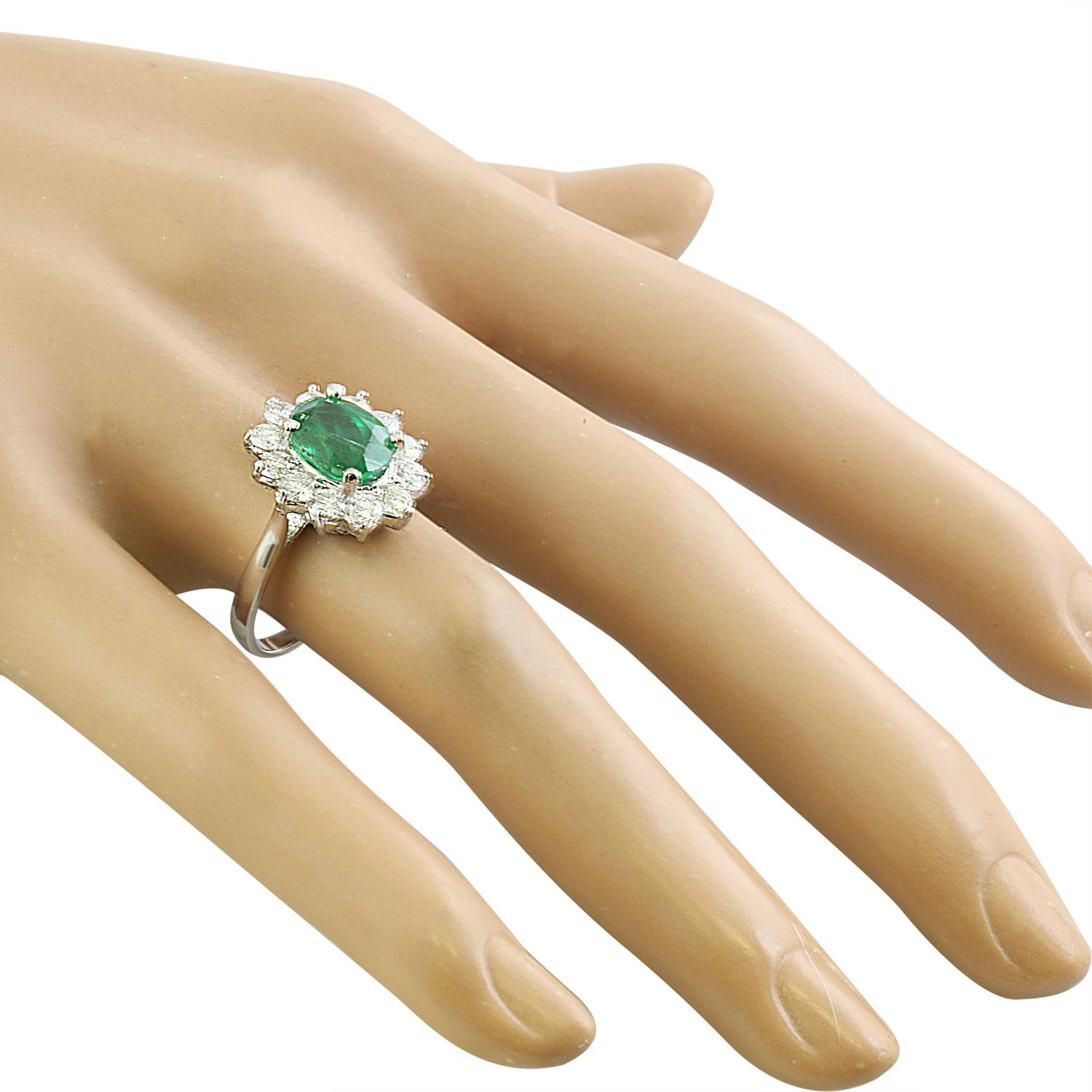 Modern Radiant Elegance: Natural Emerald Diamond Ring in 14K White Gold For Sale