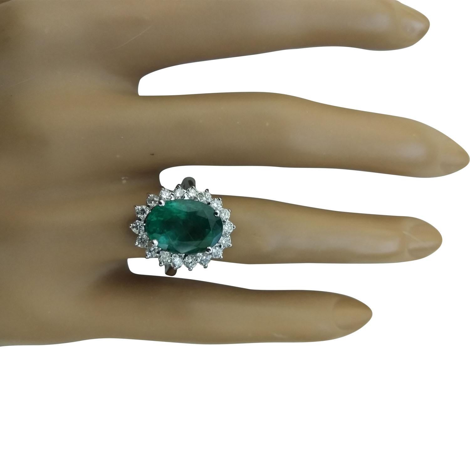 Oval Cut Natural Emerald Diamond Ring in 14 Karat Solid White Gold For Sale