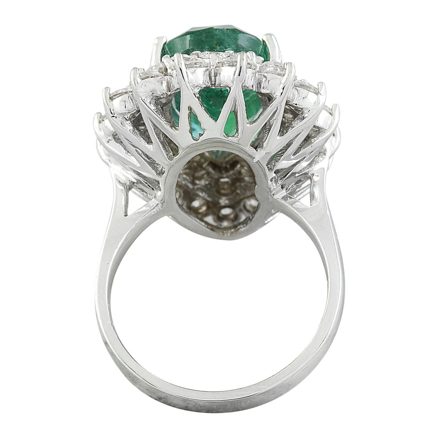 Pear Cut Natural Emerald Diamond Ring in 14 Karat Solid White Gold  For Sale