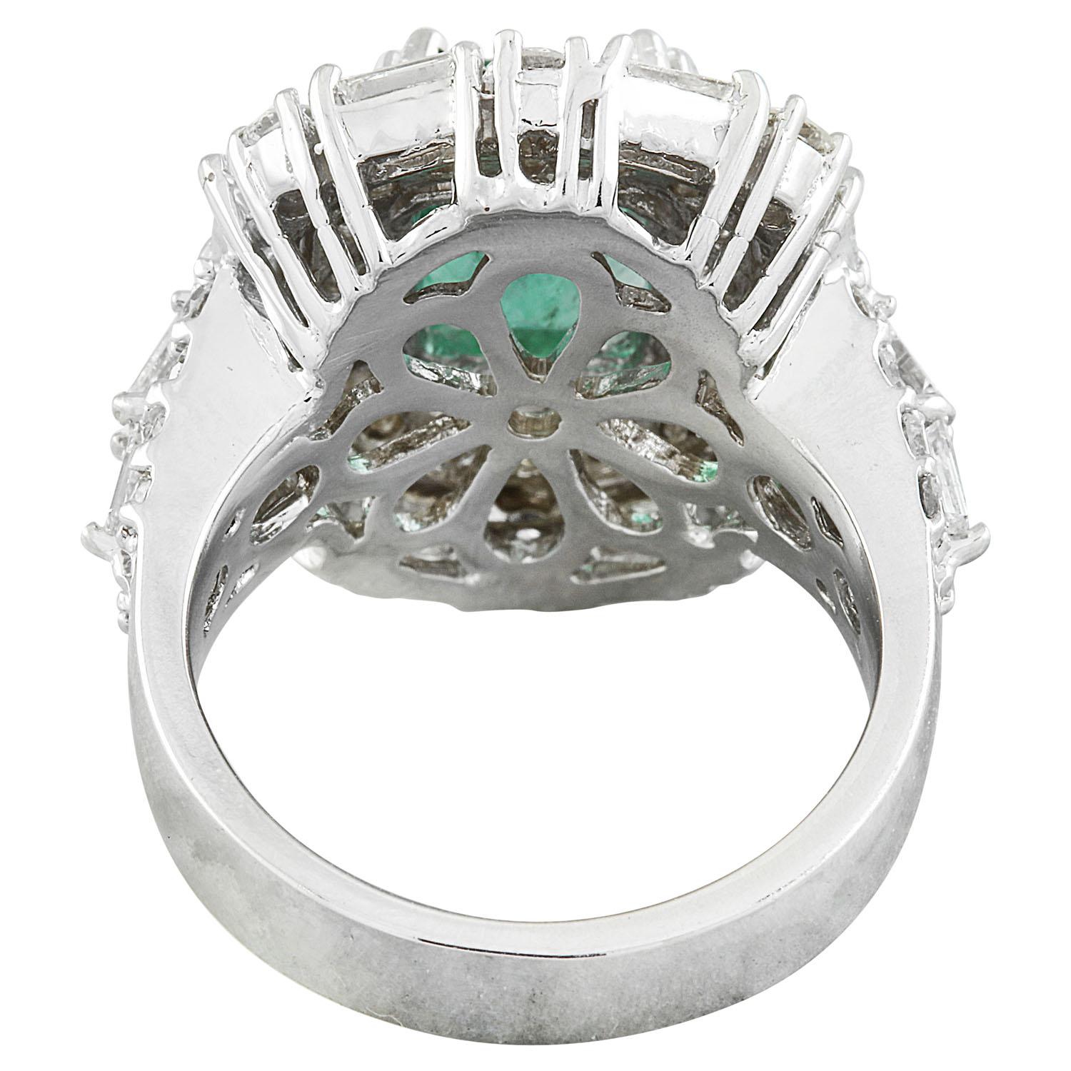 Emerald Cut Natural Emerald Diamond Ring in 14 Karat Solid White Gold For Sale