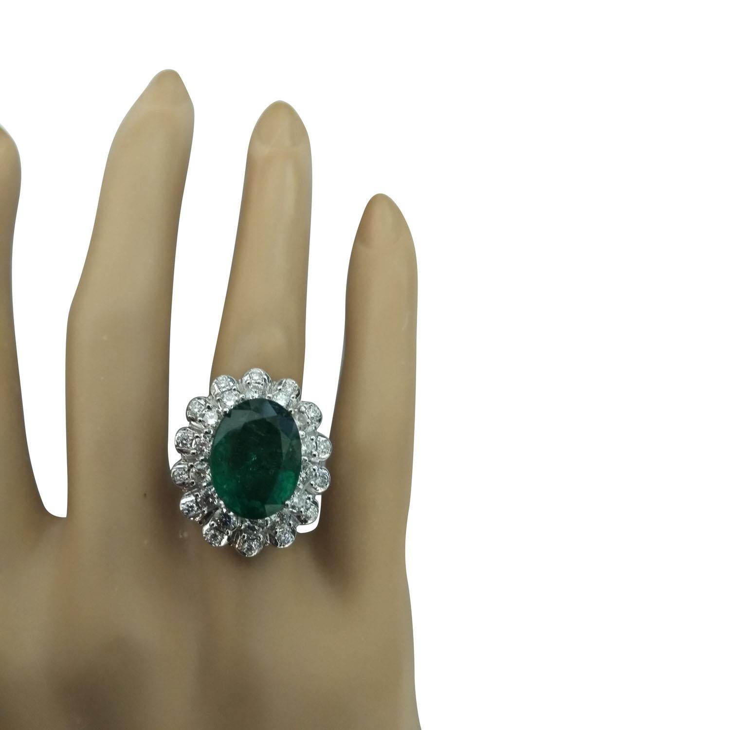 Oval Cut Natural Emerald Diamond Ring in 14 Karat Solid White Gold  For Sale