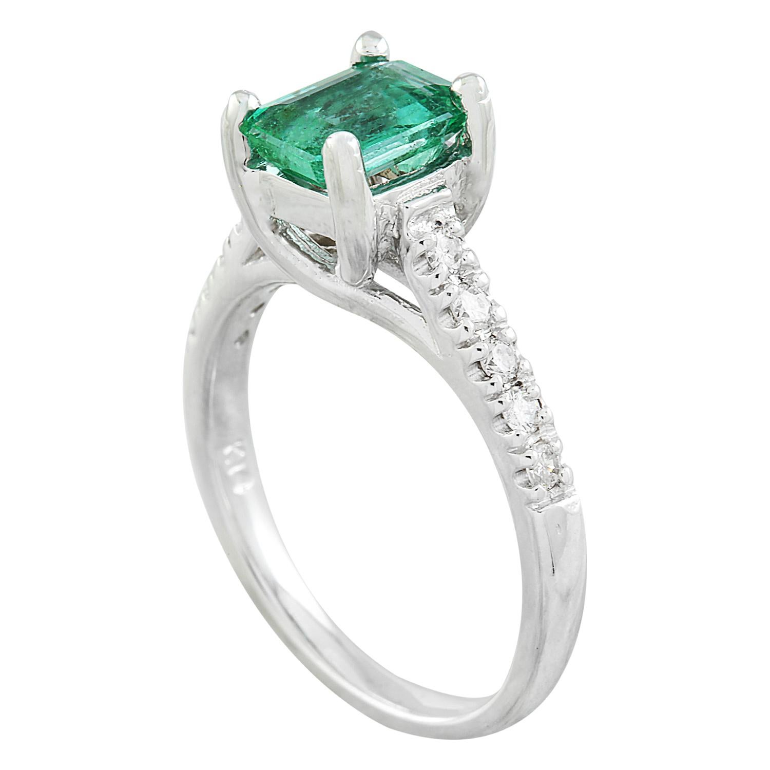 Step into elegance with our enchanting 1.47 Carat Natural Emerald 14 Karat Solid White Gold Diamond Ring. Crafted to perfection this ring is a true testament to sophistication.

At its heart lies a mesmerizing natural emerald, weighing 1.22 carats