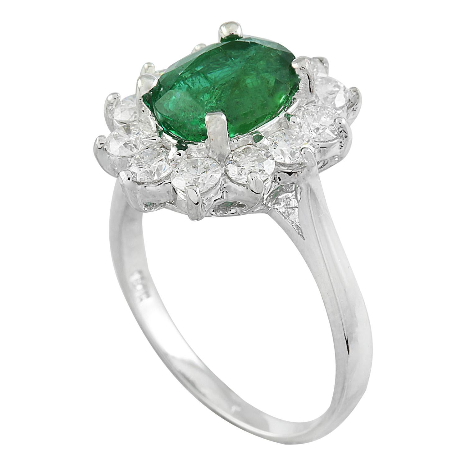Oval Cut Radiant Elegance: Natural Emerald Diamond Ring in 14K White Gold For Sale