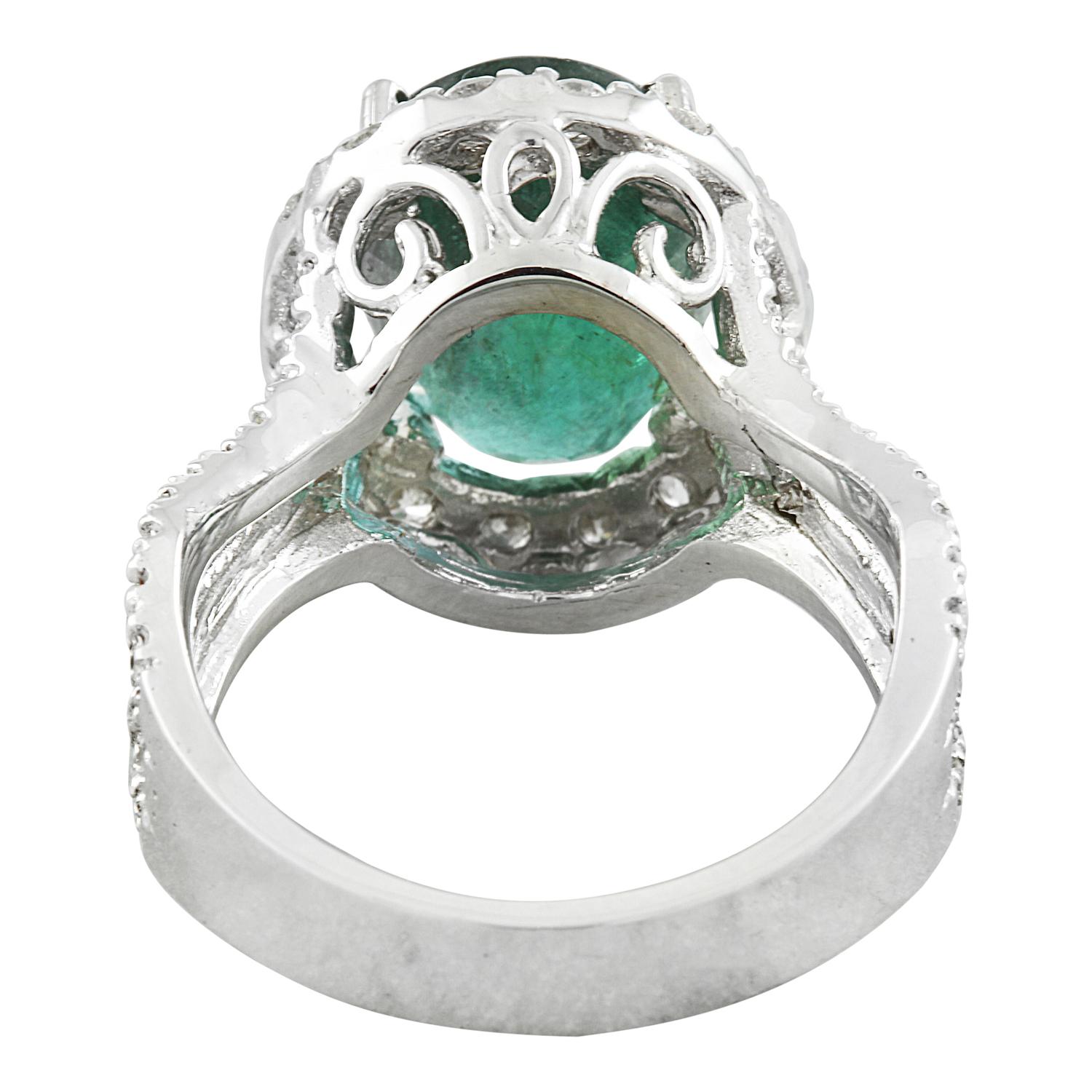 Oval Cut Emerald Elegance: Natural Emerald Diamond Ring in 14K White Gold For Sale