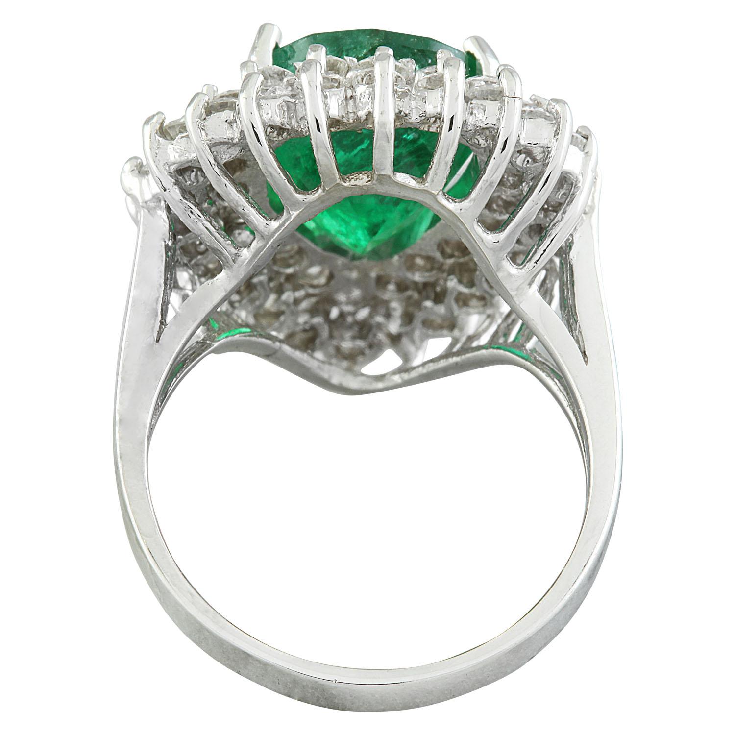 Women's Natural Emerald Diamond Ring in 14 Karat Solid White Gold For Sale