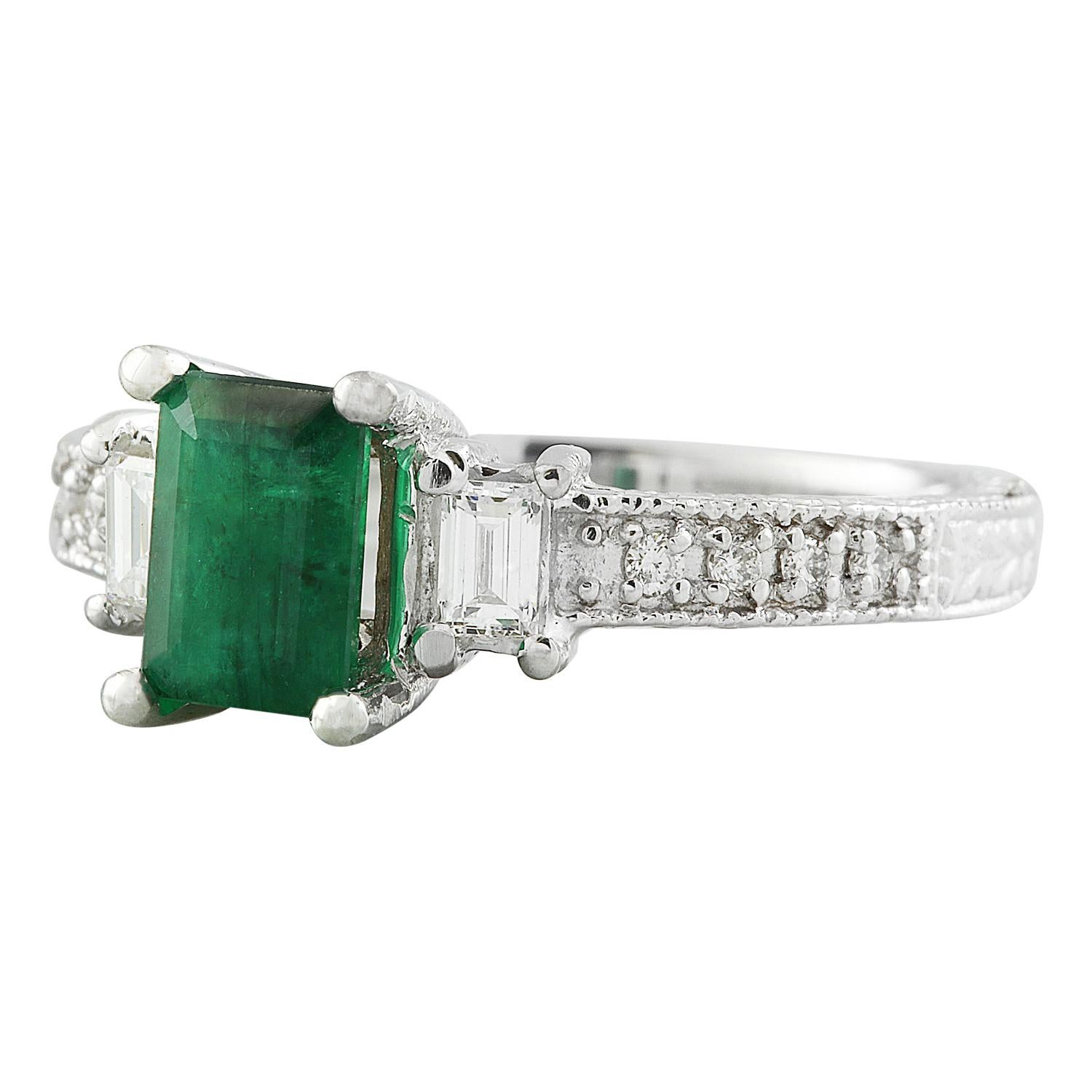 Women's Natural Emerald Diamond Ring in 14 Karat Solid White Gold  For Sale