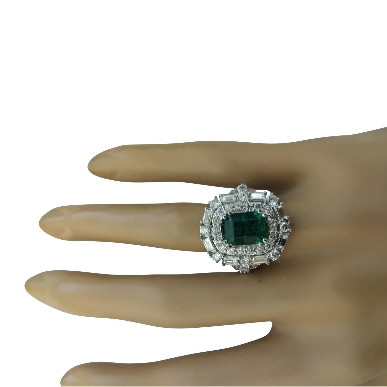 Women's Natural Emerald Diamond Ring in 14 Karat Solid White Gold For Sale