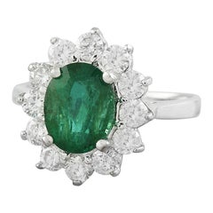 Radiant Elegance: Natural Emerald Diamond Ring in 14K White Gold