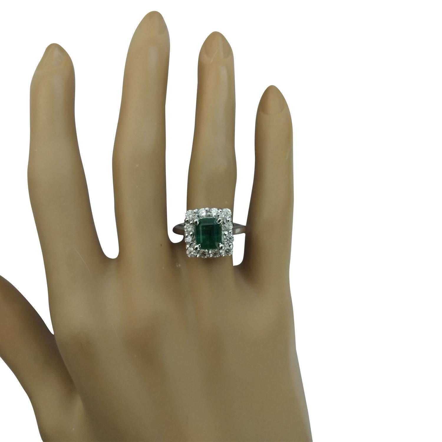 Natural Emerald Diamond Ring in 14 Karat Solid White Gold  For Sale 1