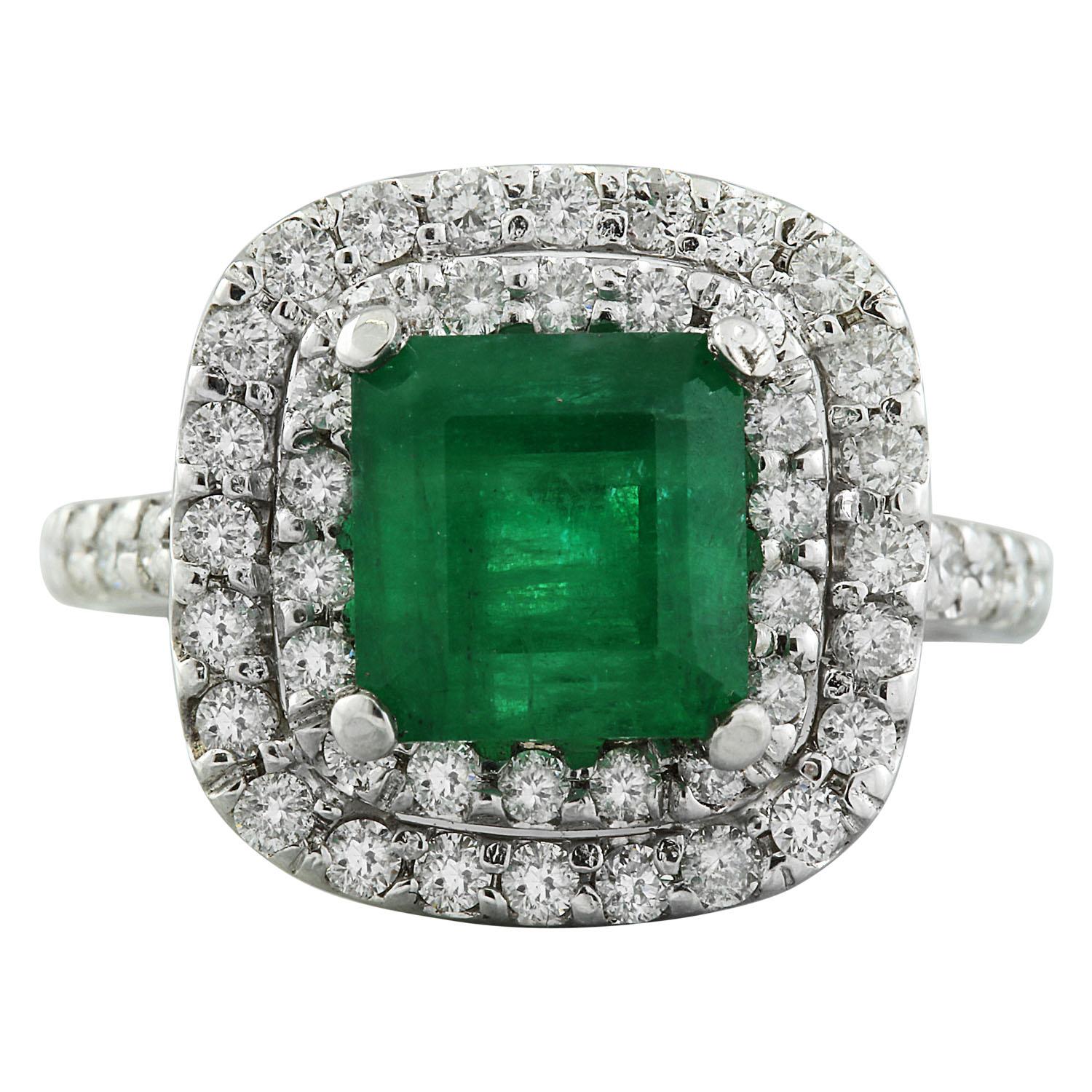 Natural Emerald Diamond Ring in 14 Karat Solid White Gold 