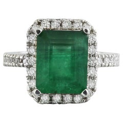 Natural Emerald Diamond Ring in 14 Karat Solid White Gold