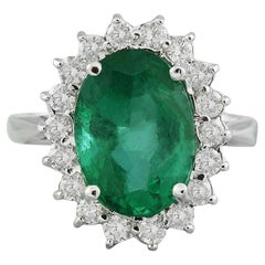 Natural Emerald Diamond Ring in 14 Karat Solid White Gold 